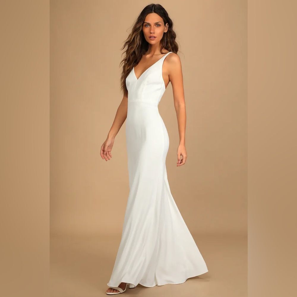 Lulus Love and Happiness White Button Back Mermaid Maxi Dress